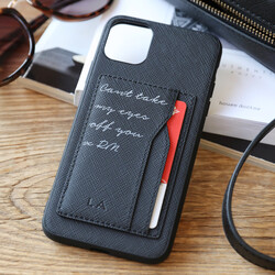 Personalised Message Black Vegan Leather iPhone Case