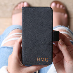 Personalised Black Vegan Leather iPhone XR Case