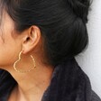 Rainbow Crystal Heart Hoop Earrings in Gold on Model