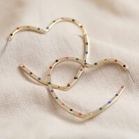 Rainbow Crystal Heart Hoop Earrings in Gold