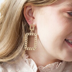 Statement Antique Effect Gold Chain Square Drop Earrings
