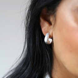 Wide Irregular Shape Hoop Earrings in Silver