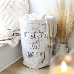 Personalised Cosy Night Round Marble Effect Storage Sack