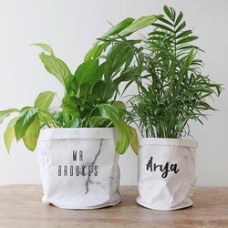 Personalised Round Marble Paper Plant Pot, H18/20cm