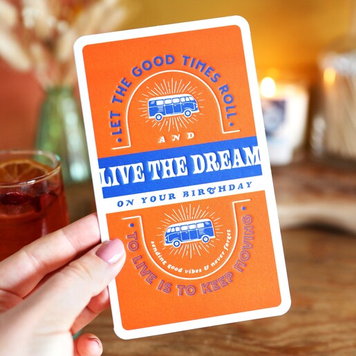 Model Wearing Live The Dream Birthday Card