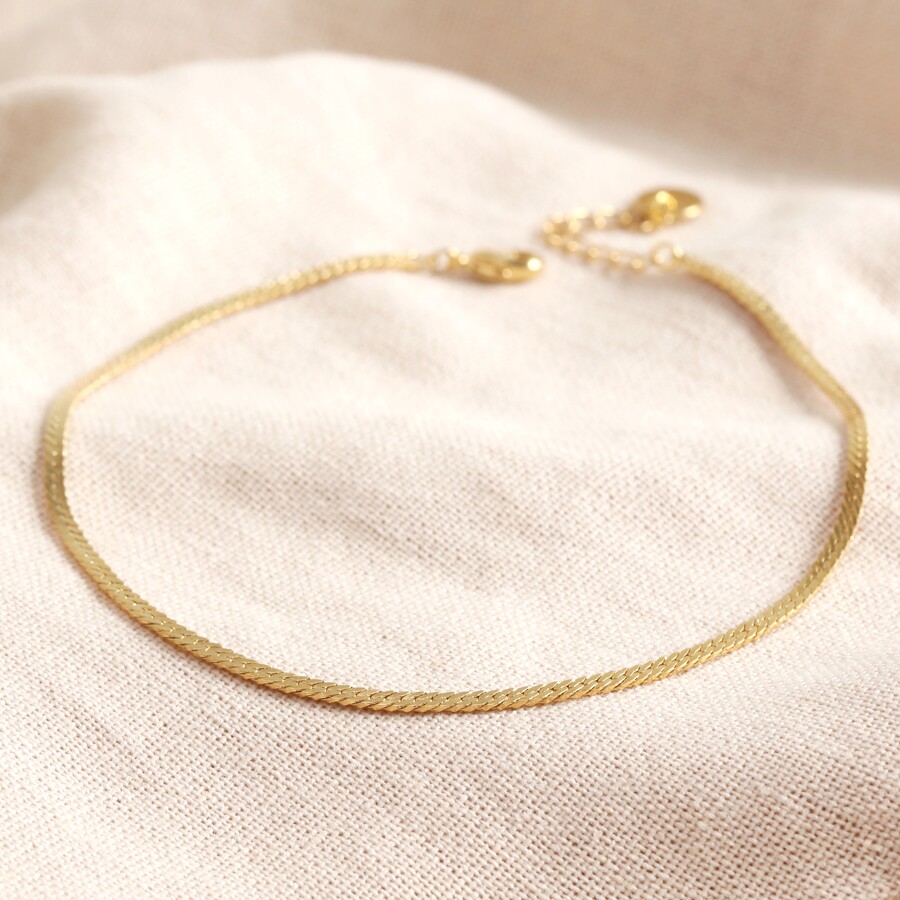 Flat Herringbone Chain Anklet in Gold 
