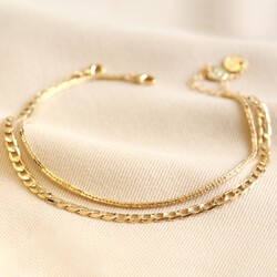 Set of 2 Chain Anklets in Gold