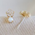 Crystal Snowflake Earrings with Opal in Gold with Posts