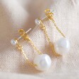 Lisa Angel Freshwater Pearl and Chain Drop Earrings in Gold
