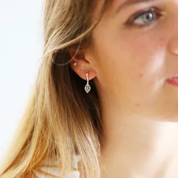 Leaf Huggie Hoop Earrings in Silver