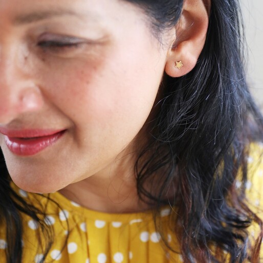 Mismatched Star Stud Earrings On Model
