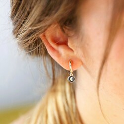 Navy Enamel Moon Charm Huggie Hoops in Gold