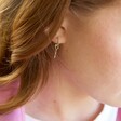 Model Wearing Ladies' Statement Rainbow Crystal Star Outline Hoop Earrings