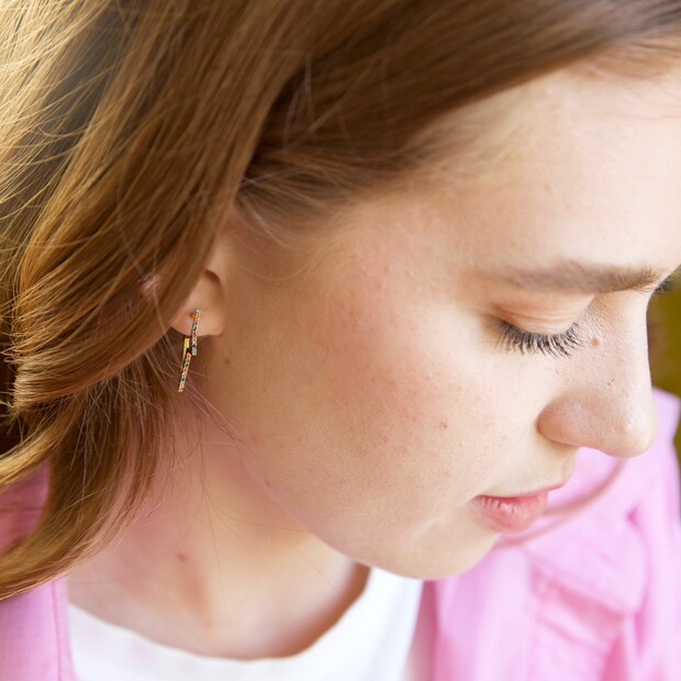 Rainbow Crystal Star Outline Hoop Earrings Lisa Angel
