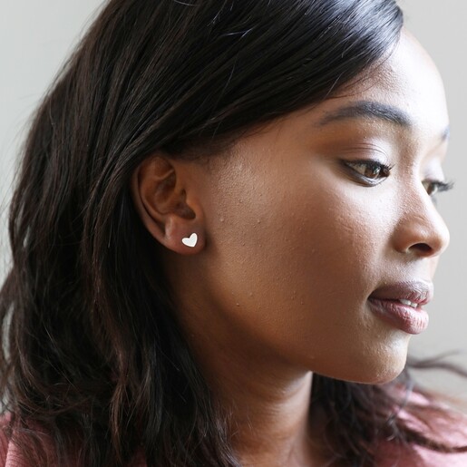 Sterling Silver Mismatched Heart Stud Earrings Full Heart