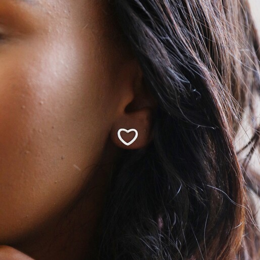 Sterling Silver Mismatched Heart Stud Earrings Heart Outline Close Up