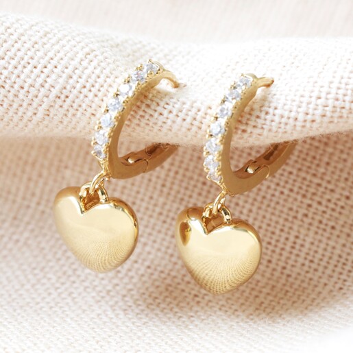 Lisa Angel Polished Heart and Crystal Huggie Hoop Earrings in Gold