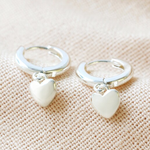 Polished Heart Huggie Hoop Earrings in Silver