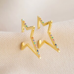 Rainbow Crystal Star Outline Hoop Earrings