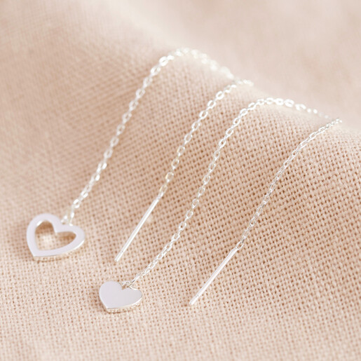 Lisa Angel Thread Through Mismatched Heart Earrings in Silver