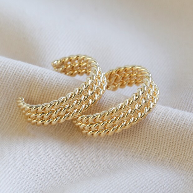 Triple Chain Hoop Earrings in Gold Triple Chain Hoop Earrings in Gold