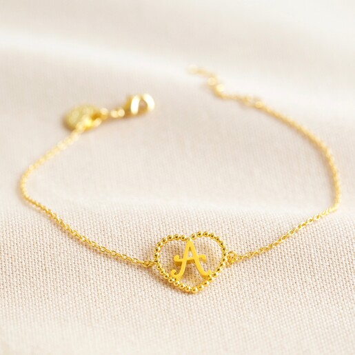 Gold Love Heart Initial Bracelet