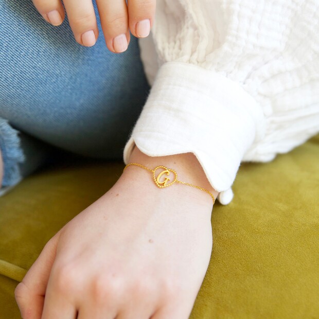 Gold Heart Initial Bracelet