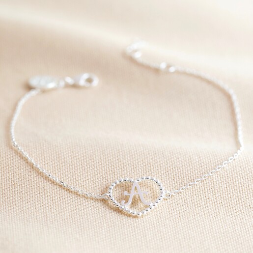 Silver Love Heart Initial Bracelet