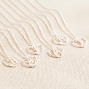 Silver Heart Initial Necklace - F