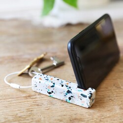 White Recycled Terrazzo Phone Stand Keyring