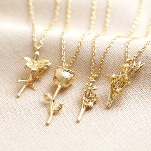 Birth Flower Pendant Necklace in Gold | Lisa Angel