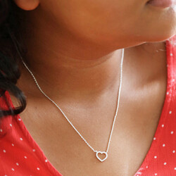 Crystal Heart Outline Necklace in Silver