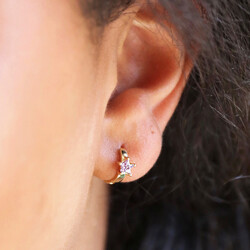 Crystal Purple Star Huggie Hoops in Gold