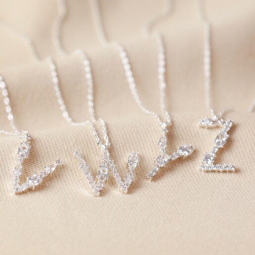 Diamante Initial Necklace in Silver Initials V to Z