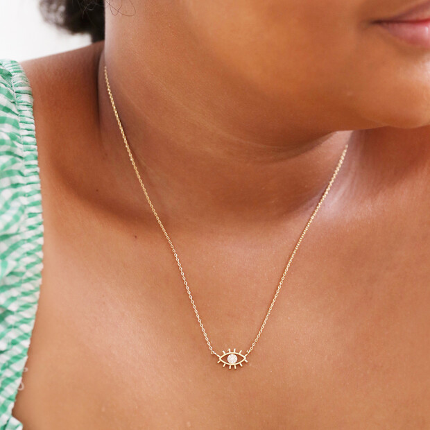 Clear Crystal Eye Charm Necklace in Gold Clear Crystal Eye Charm Necklace in Gold