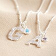 Lisa Angel Ladies' Hammered Initial and Birthstone Charm Necklace in Silver
