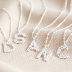 Hammered Initial Charm Necklace in Silver