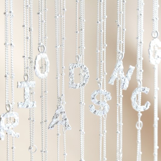 Lisa Angel Delicate Hammered Initial Charm Necklace in Silver
