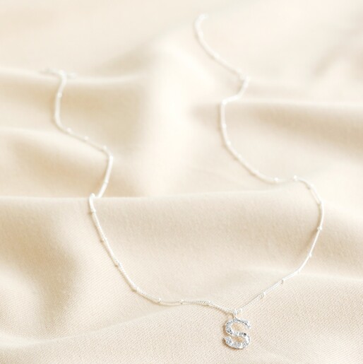 Lisa Angel Hammered Initial Charm Necklace in Silver