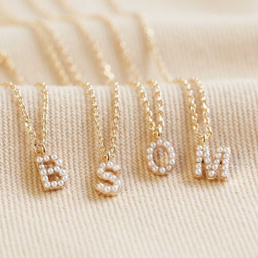 Tiny Pearl Initial Charm Necklace in Gold | Lisa Angel