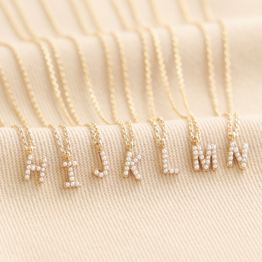Tiny Pearl Initial Charm Necklace in Gold | Lisa Angel