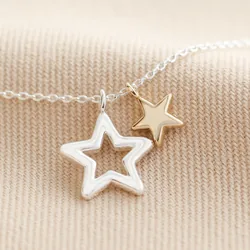 Mixed Metal Double Star Necklace