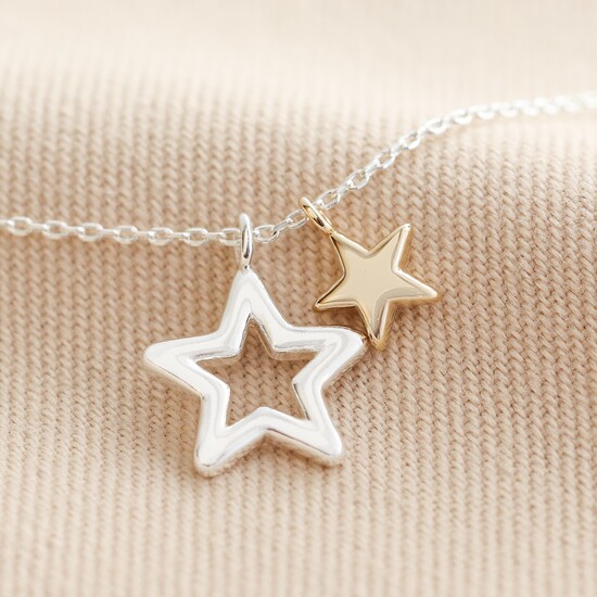 Double Star Necklace in silver and Gold
