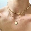 Model Wearing Polished Flat Figaro Chain Necklace in Gold