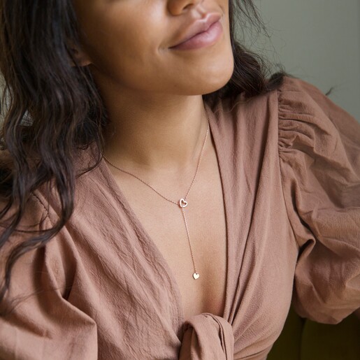 Lisa Angel Women's Mismatched Heart Lariat Necklace in Rose Gold on Model