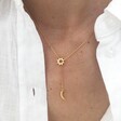 Lisa Angel Women's Moon and Sun Lariat Necklace in Gold on Model