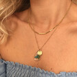 Lisa Angel Model Wearing Personalised Pressed Birth Flower Pendant Necklace