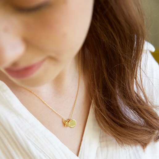 Personalised Tiny Elephant Pendant Necklace on Model