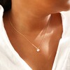 Model Wearing Tiny Pink Enamel Heart Necklace