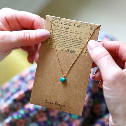 Tiny Teal Enamel Heart Necklace in Packaging